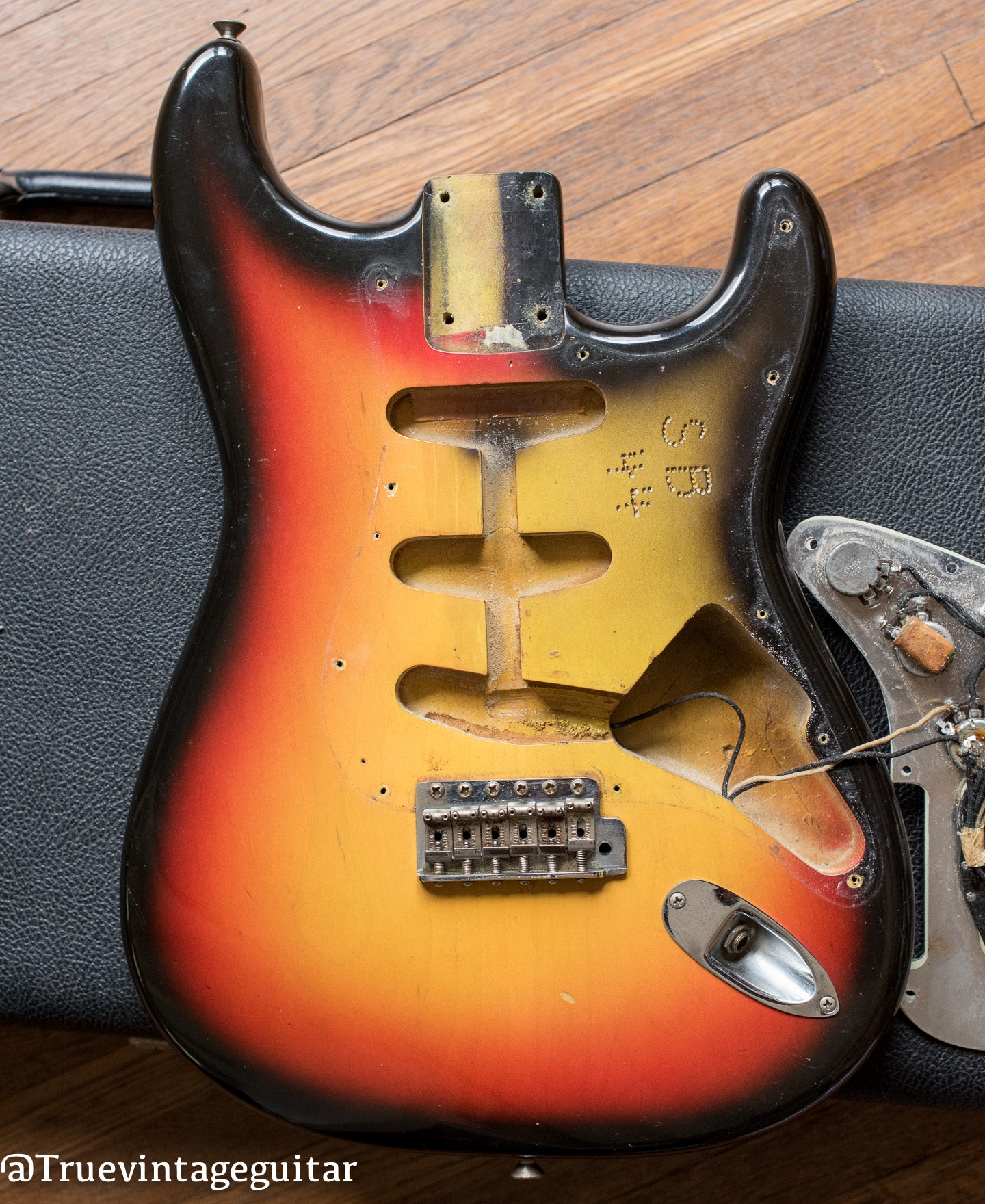 Factory refin marks "SB44", 1960 Fender Stratocaster body refinished in 1964