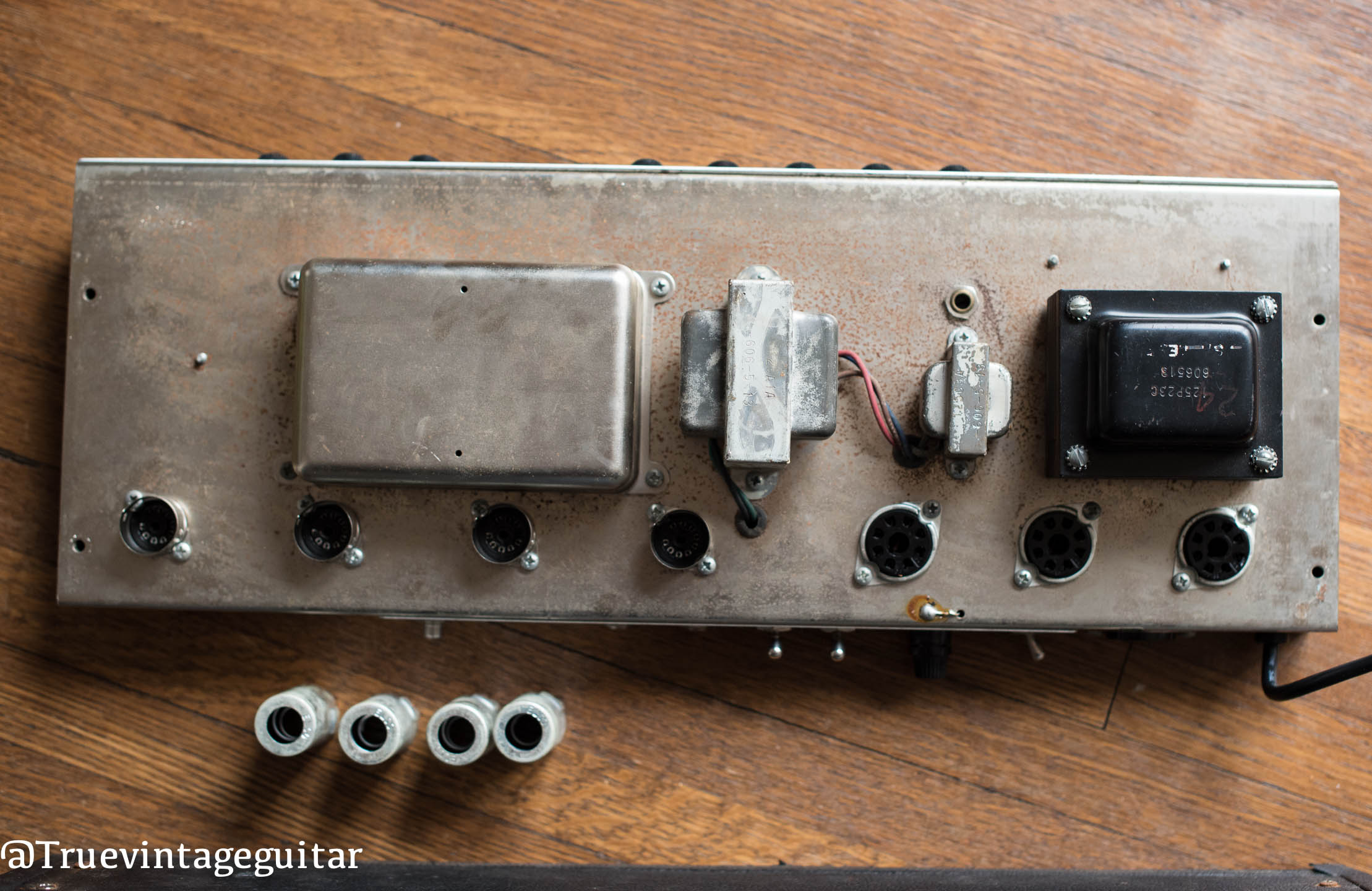output transformer, power transformer, chassis, 1965 Fender Deluxe amp