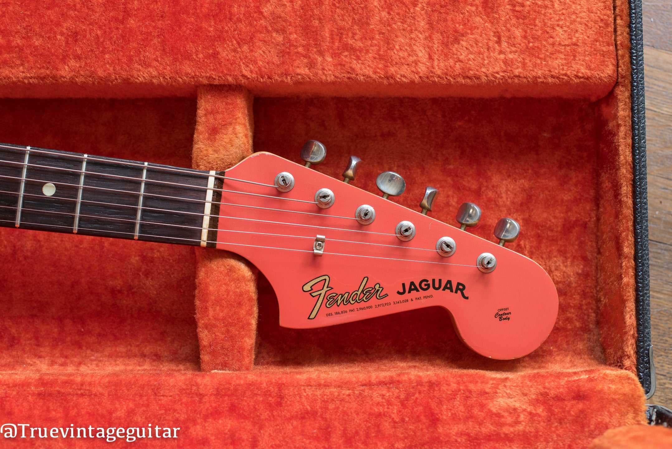 Vintage 1965 Fender Jaguar Fiesta Red headstock electric guitar