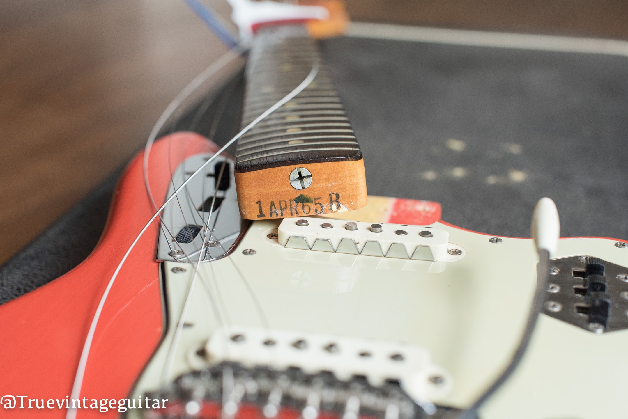 1965 Fender Jaguar Fiesta Red neck stamp