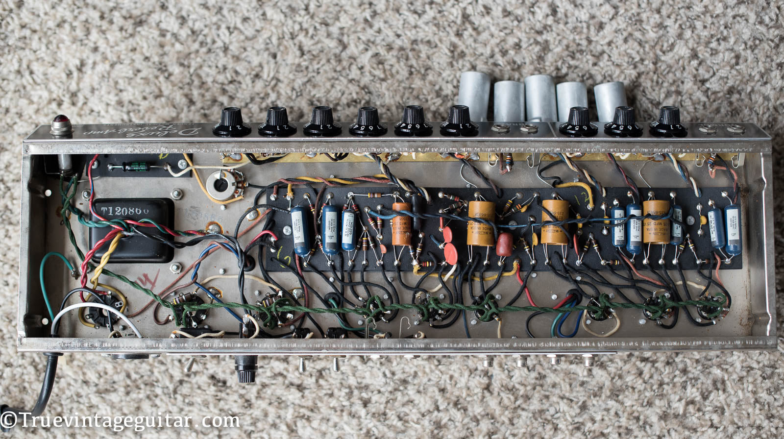 Chassis, circuit board, tag board, 1966 Fender Deluxe Reverb