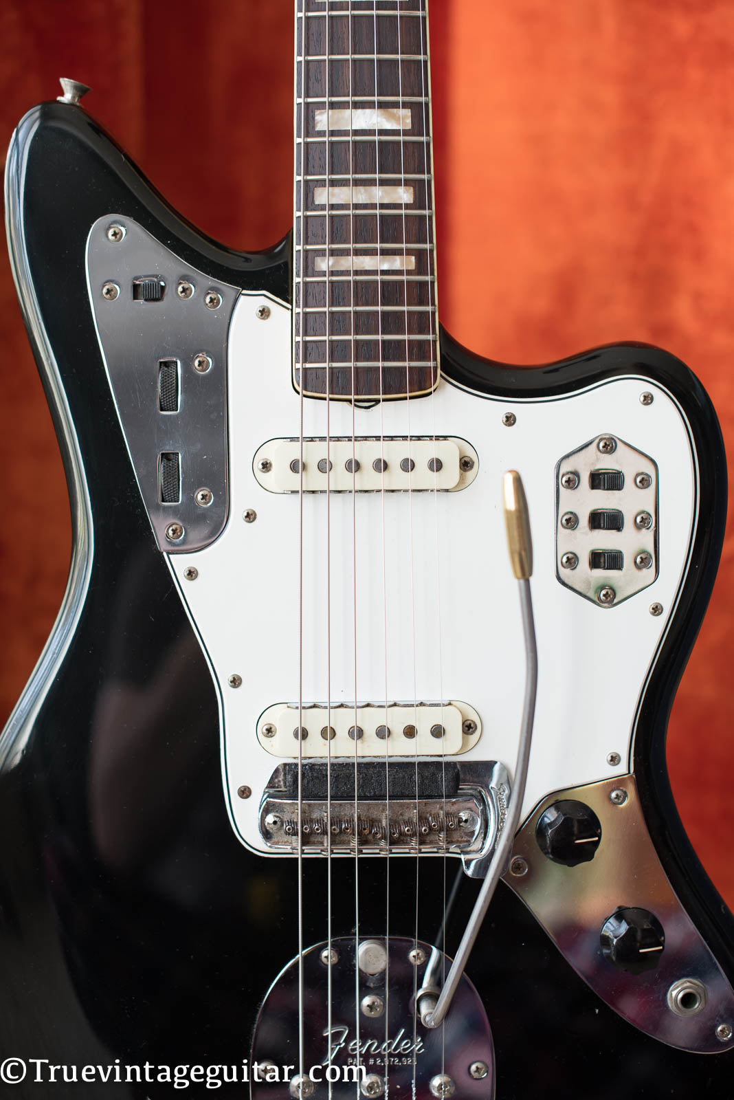 Vintage 1966 Fender Jaguar electric guitar custom color Black matching headstock