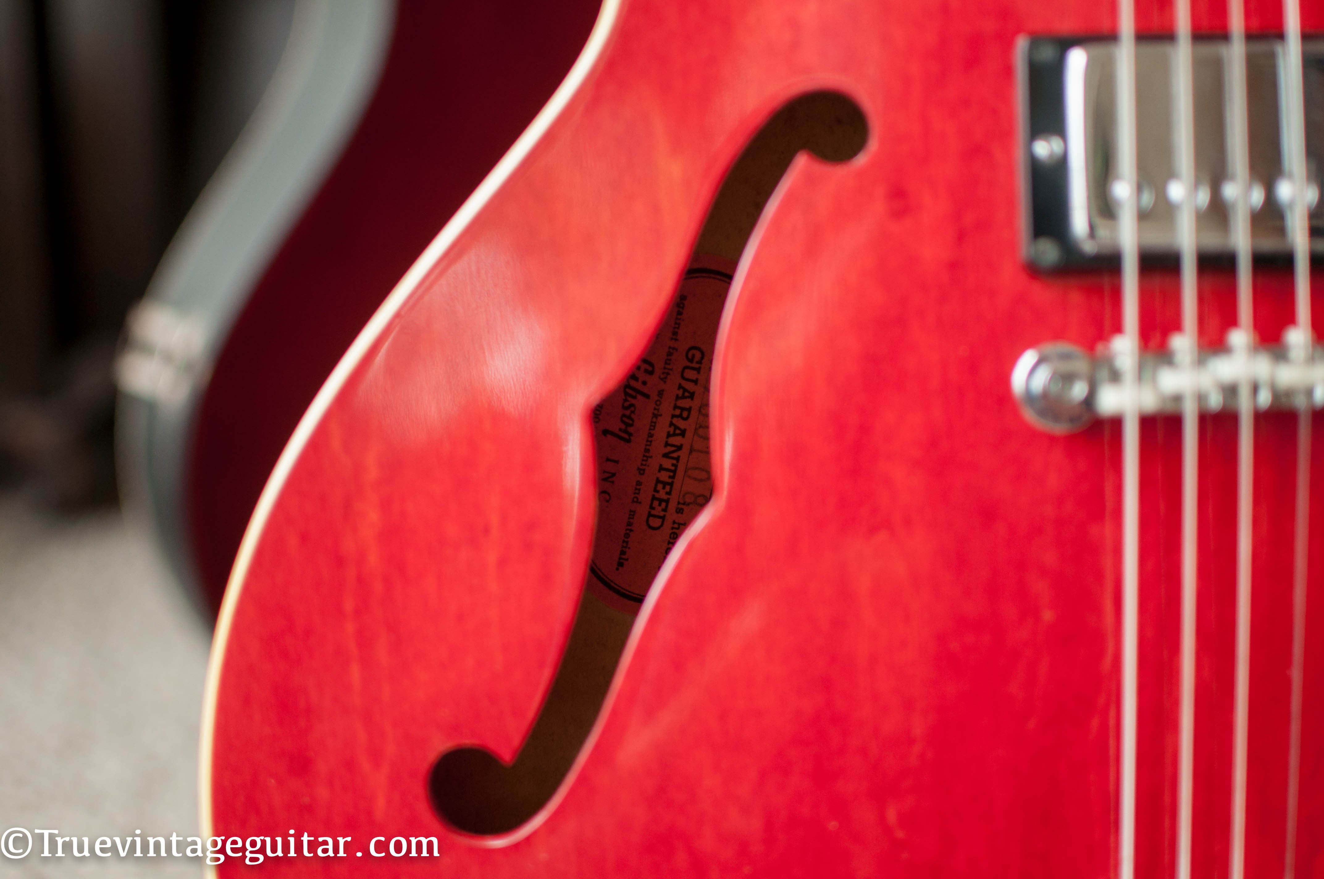 Orange paper label, vintage Gibson ES-335 electric guitar