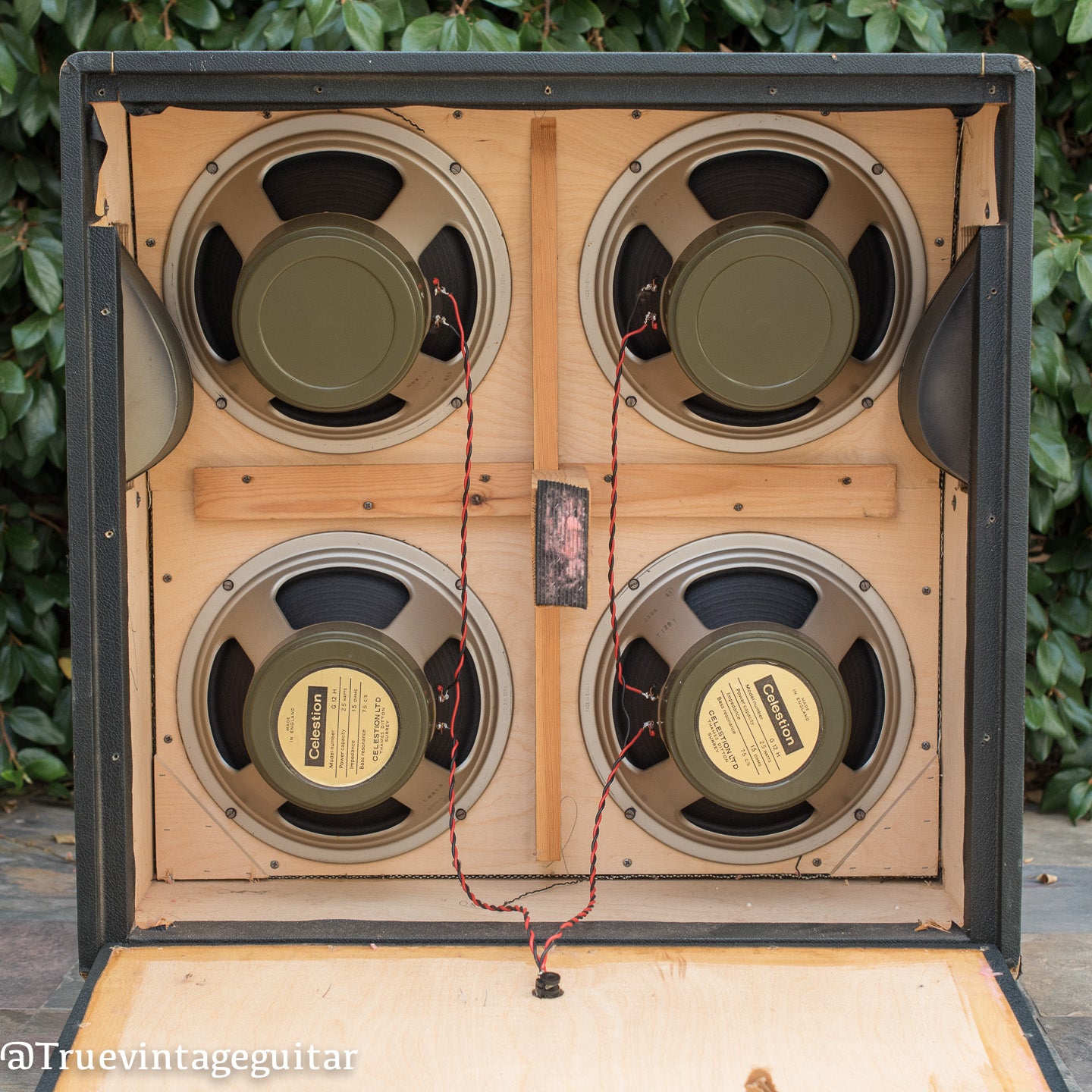 Inside cabinet, pre-Rola Celestion speakers, vintage 1968 Marshall cabinet model 1982a
