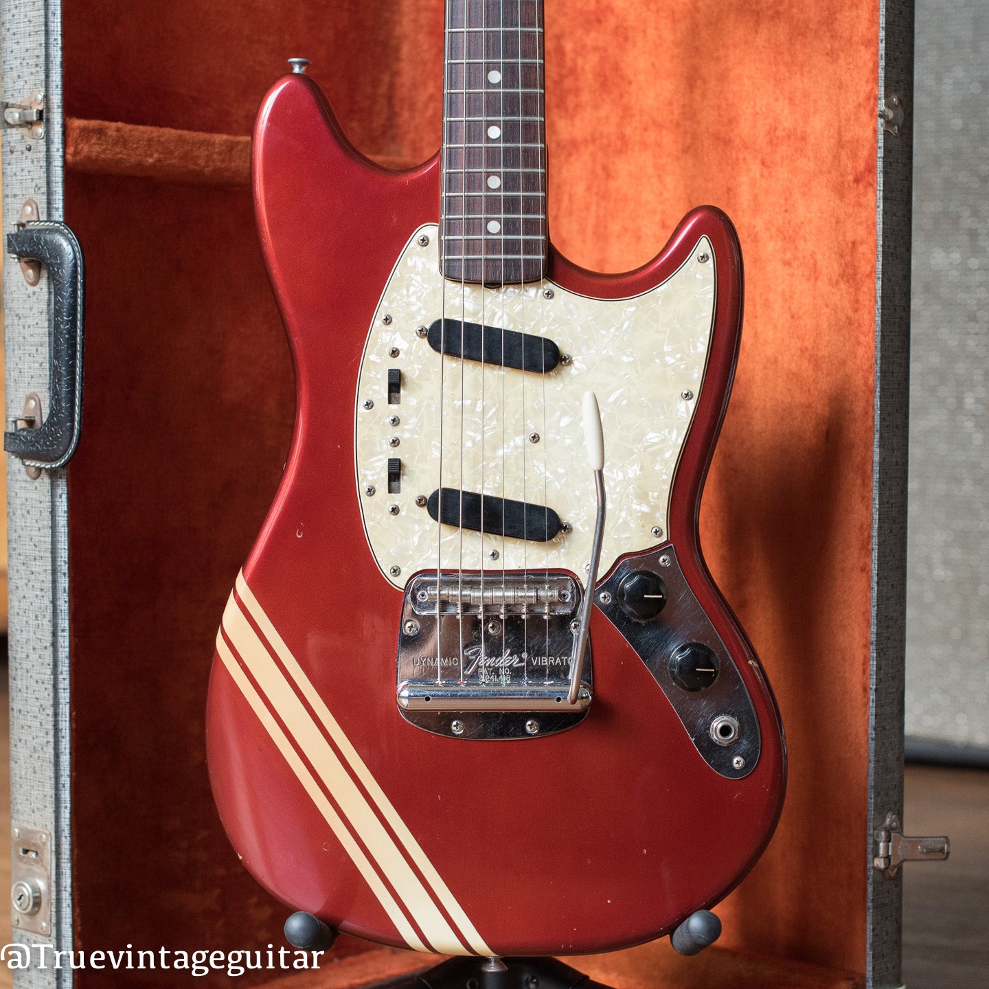 1969 Fender Mustang red finish white stripes