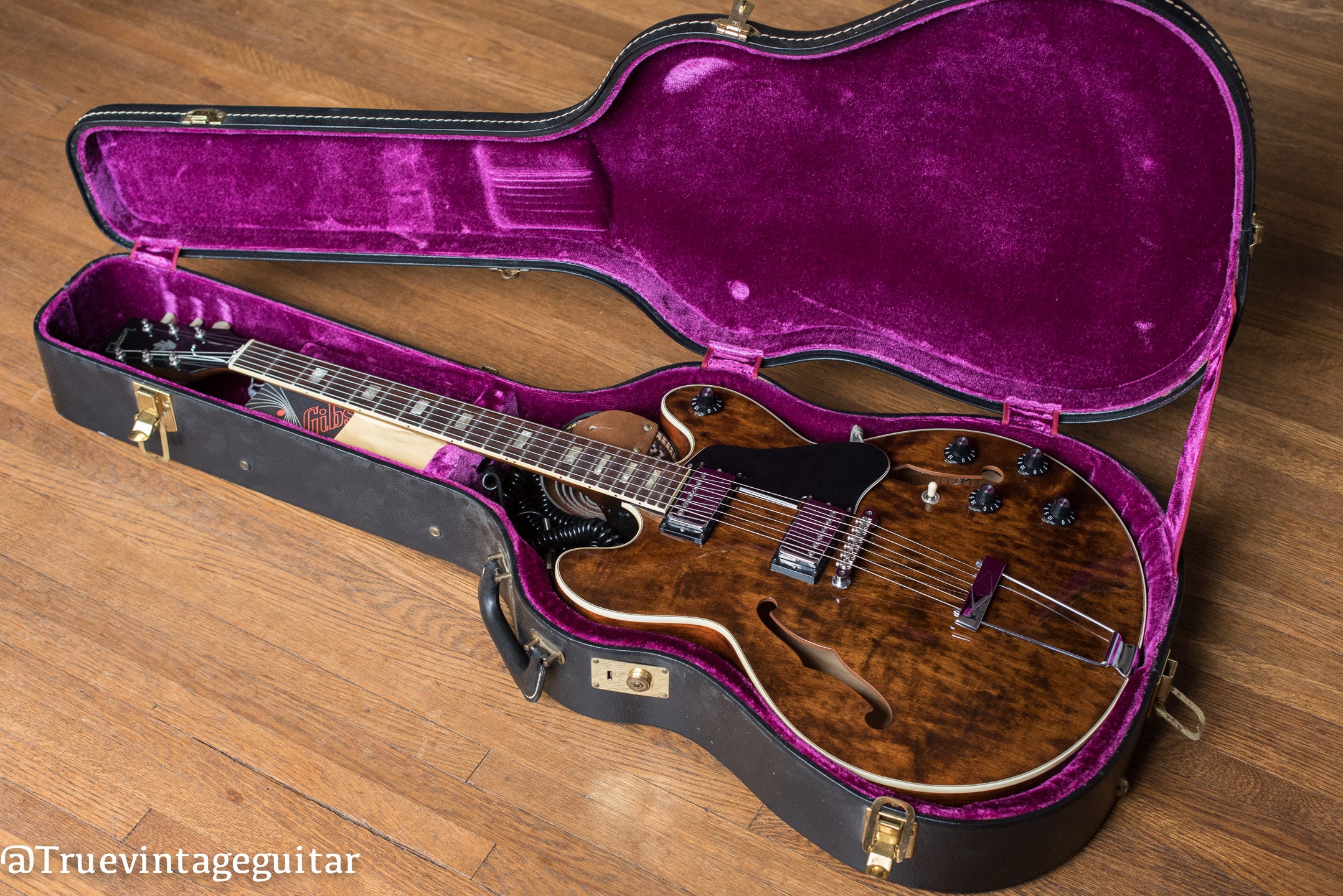 1970s Gibson ES-150 D deep body electric guitar Walnut brown original case purple