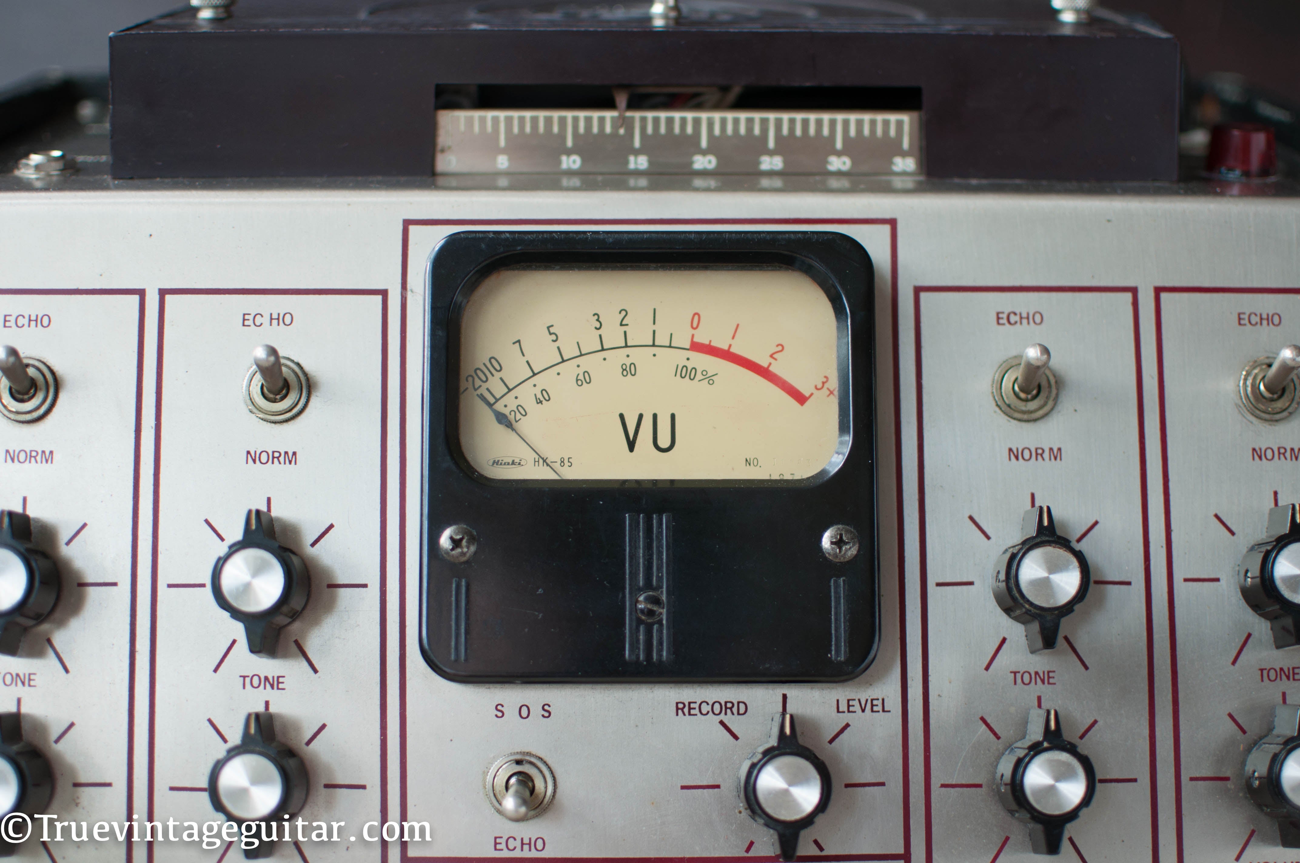 VU meter, red ink face plate, red face, Vintage 1971 Maestro Echoplex EM-1 Groupmaster tape machine