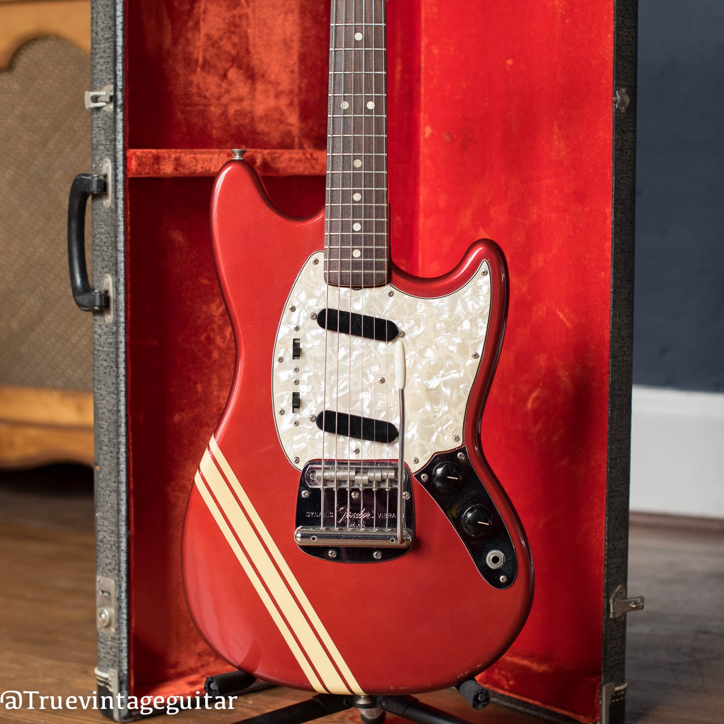 Vintage 1974 Fender Mustang Competition Red white stripes
