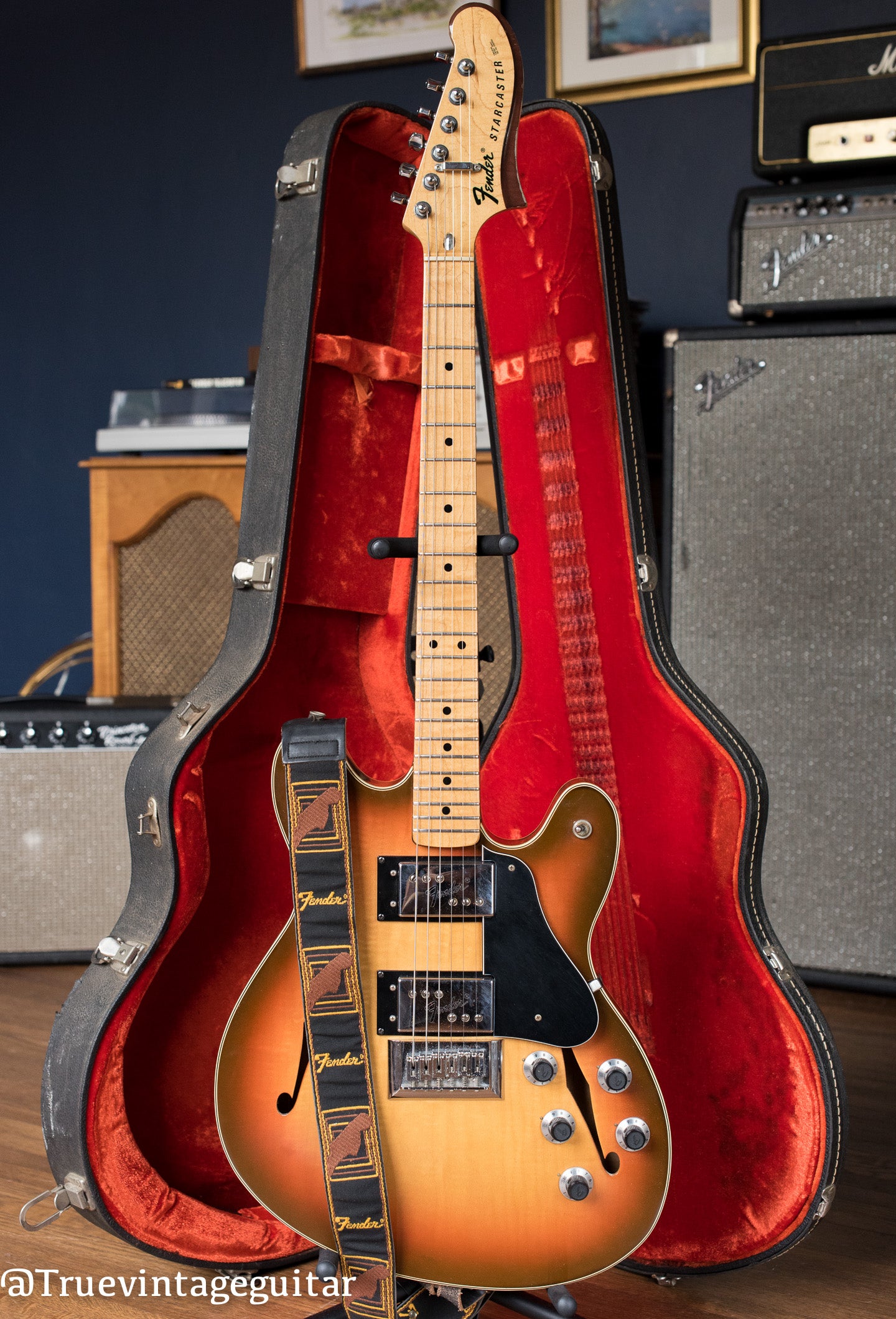 Original strap, Vintage 1974 Fender Starcaster Sunburst
