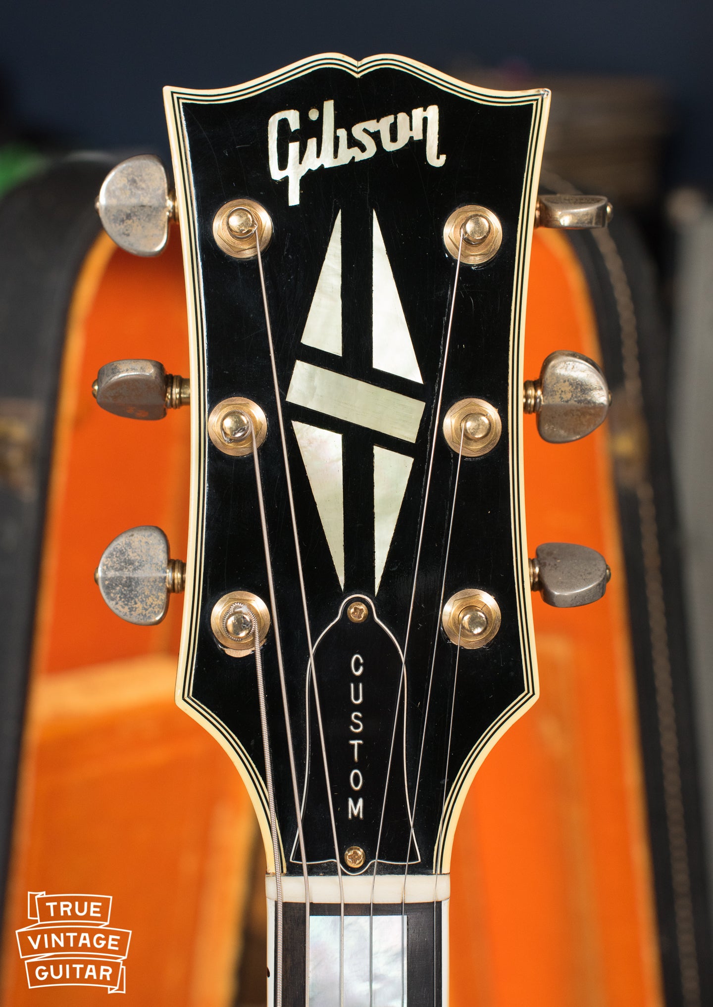 headstock, Custom inlay, Vintage 1967 Gibson ES-355 TDC Cherry finish, Mono