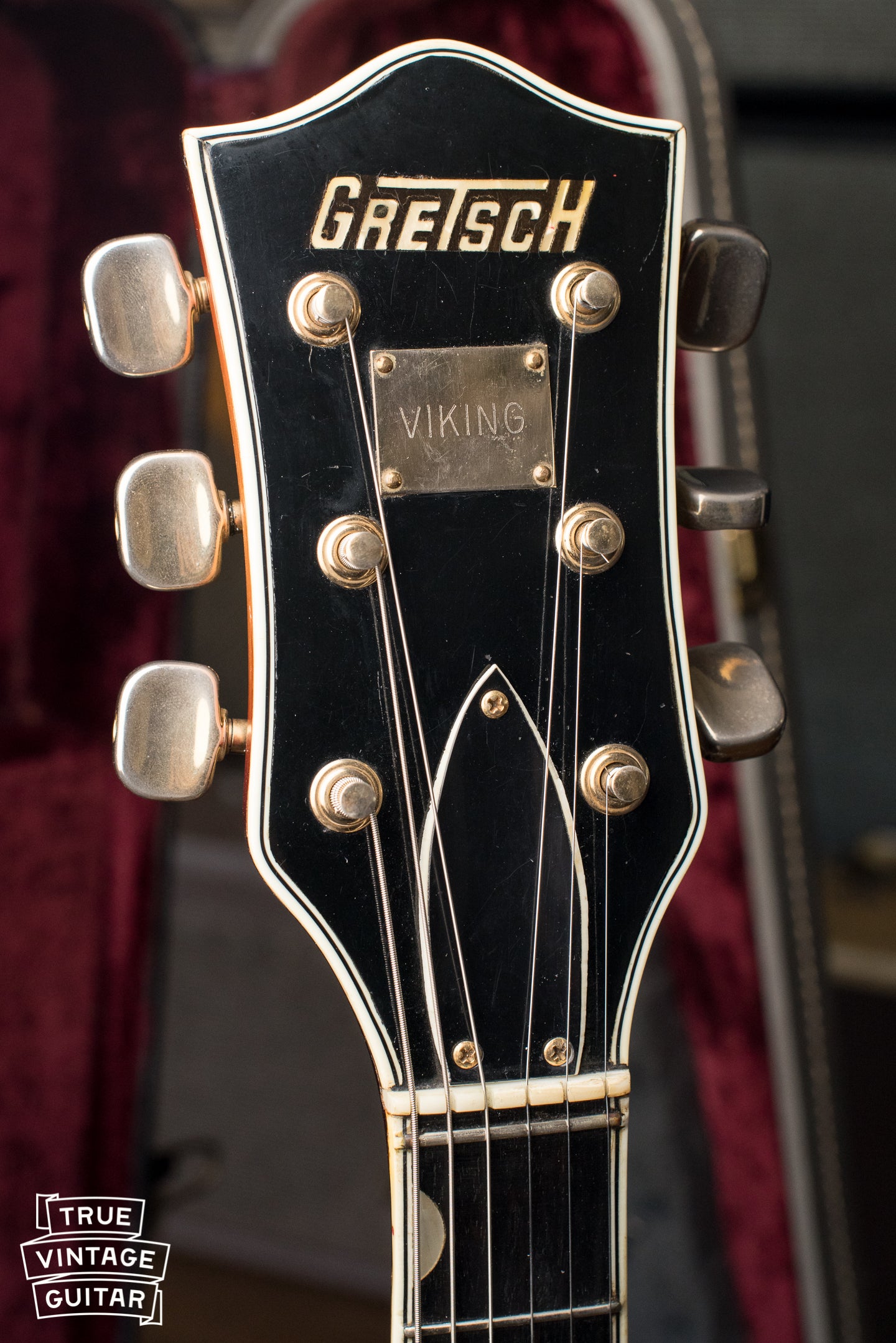 Headstock, Vintage 1967 Gretsch 6187 Viking electric guitar
