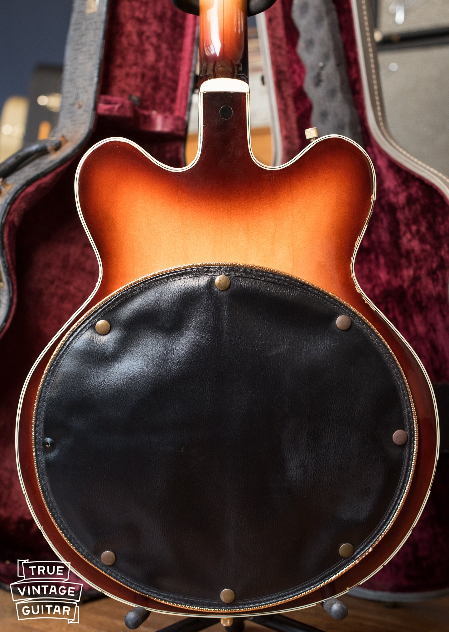 black padded back of Vintage 1967 Gretsch 6187 Viking electric guitar