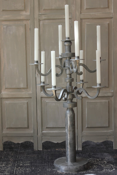 Modern Industrial Cast Aluminium 9 Arm Floor Standing Candelabra