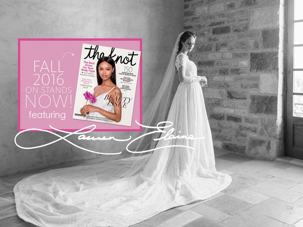 Alyssa Campanella Coomb's custom Lauren Elaine wedding gown and bridal receiption dress in the Knot Fall 2016 Issue