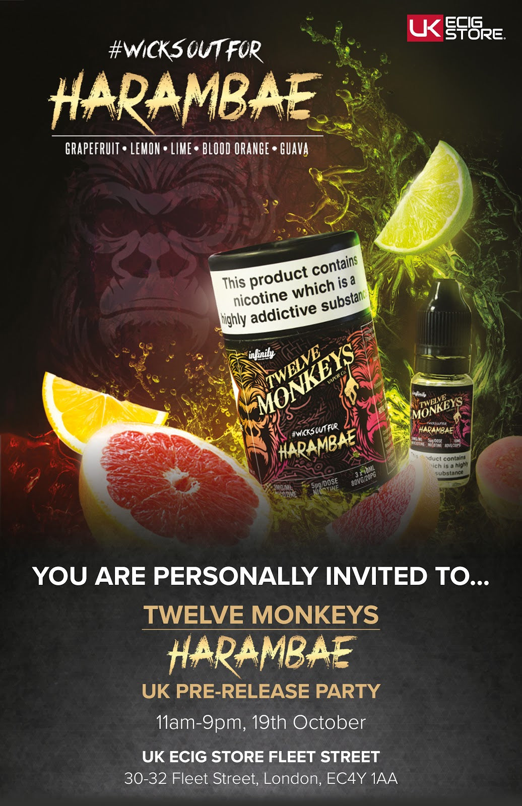 Twelve Monkeys Harambae E-Liquid Fleet Street Launch event