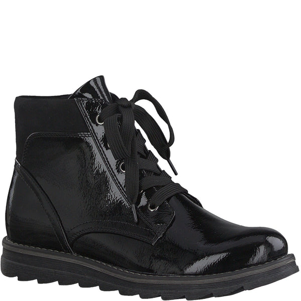 ladies black patent ankle boots