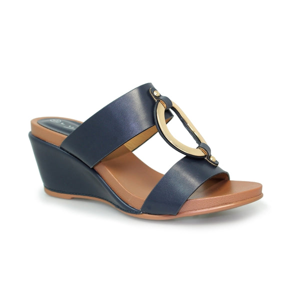 navy wedge mules