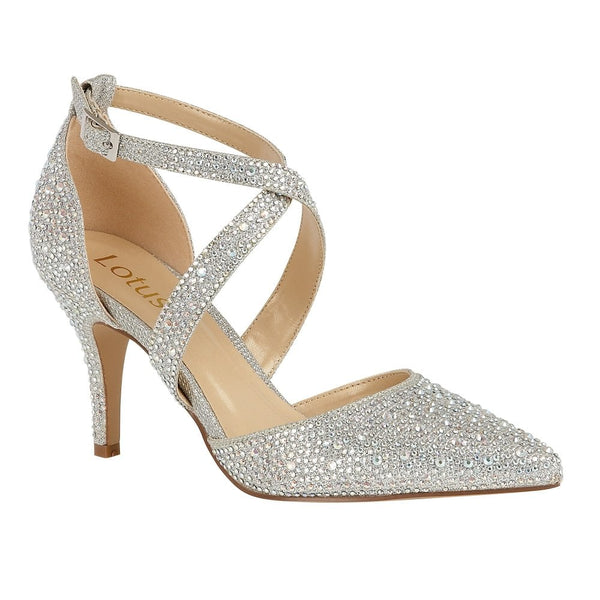 silver court shoes with ankle strap