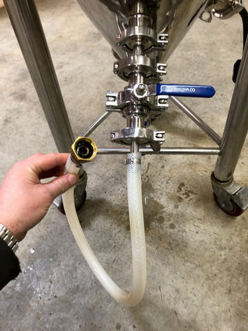 connect keg washer to tap water for rinsing