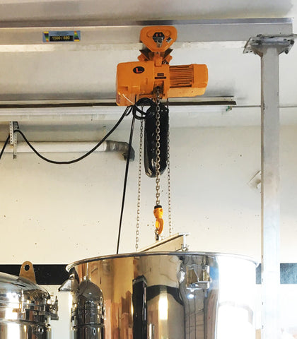 Kito hoist for removing mash tun Colander