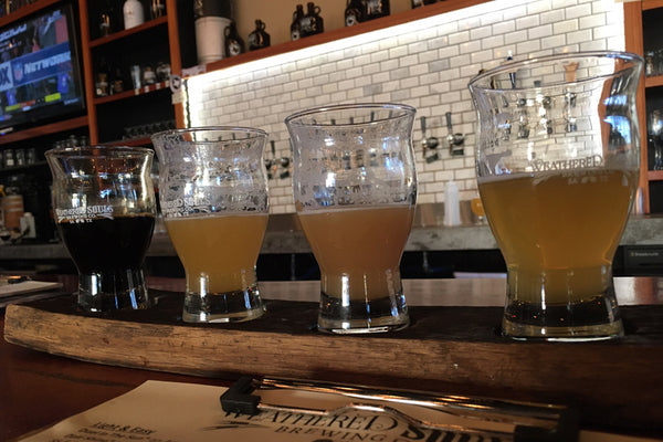 Flight of beer at a microbrewery.