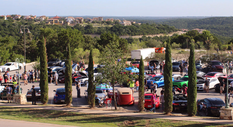 Parking lot of Cars and Coffee full.