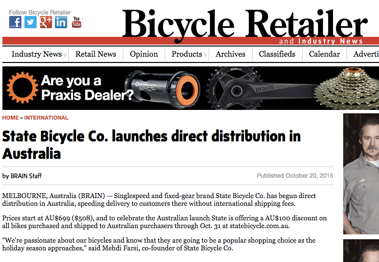 Bicycle Retailer | State Bicycle Co. launches direct distribution in Australia