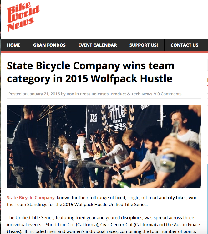 Bike World News | State Bicycle Company wins team category in 2015 Wolfpack Hustle