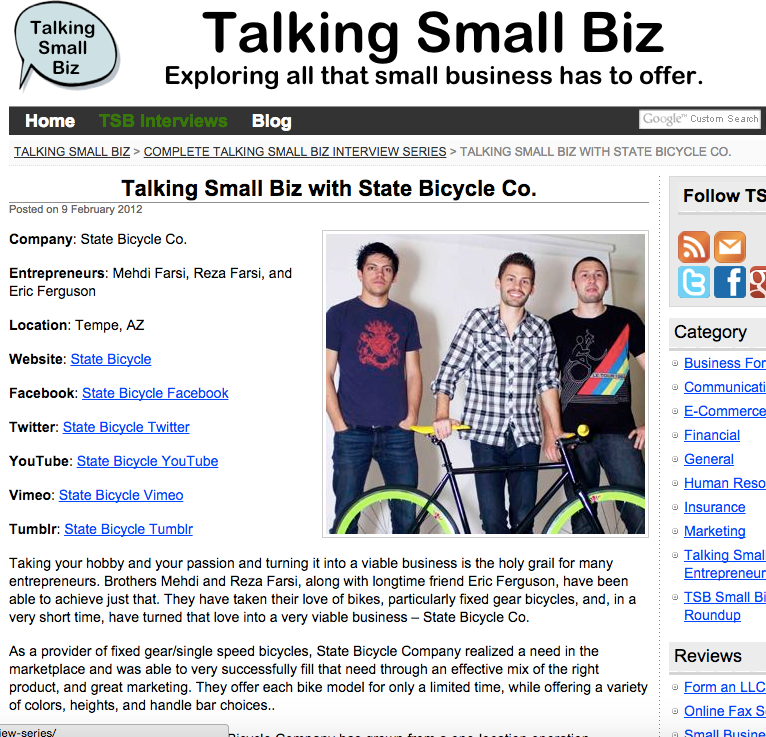 Talking Small Biz | State Bicycle Co.