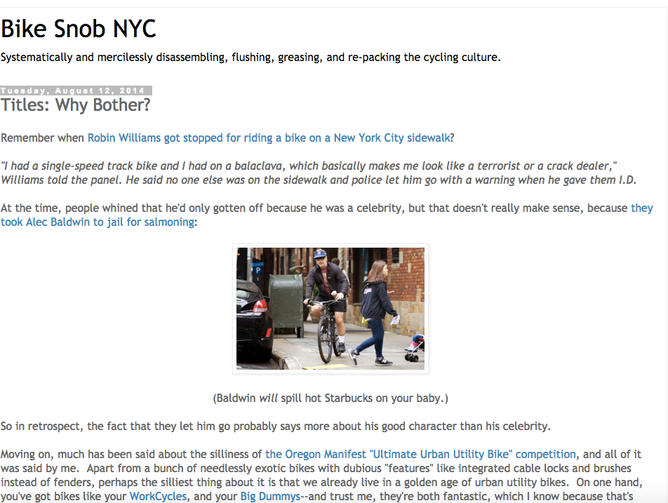 Bike Snob NYC | Titles: Why Bother?
