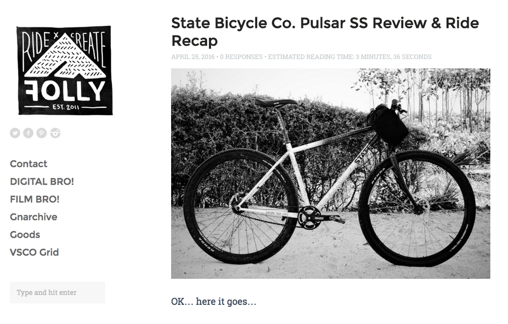 Create Folly | State Bicycle Co. Pulsar SS Review & Ride Recap