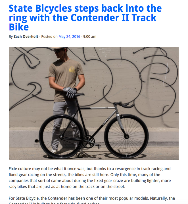 The Fixed Bike World | State Bicycles steps back into the ring with the Contender II Track Bike