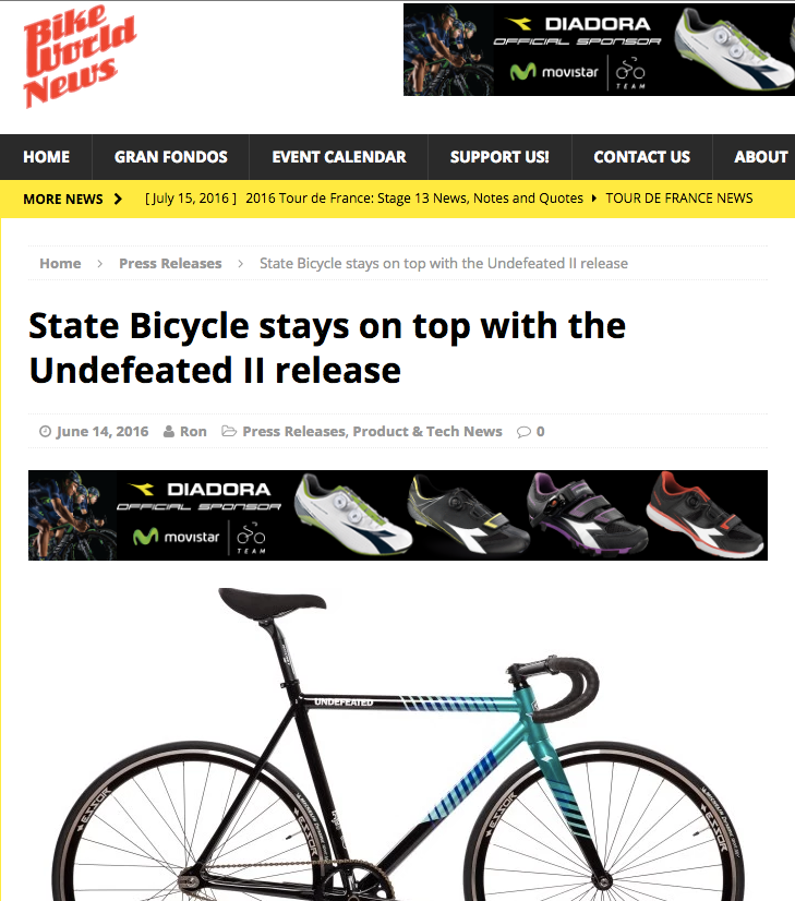 Bike World News | State Bicycle stays on top with the Undefeated II release