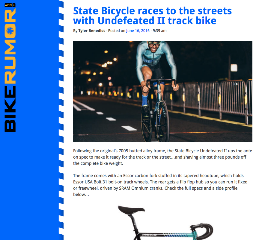 Bike Rumor | State Bicycle races to the streets with Undefeated II track bike