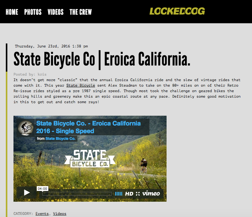 Locked Cog | State Bicycle - Eroica California