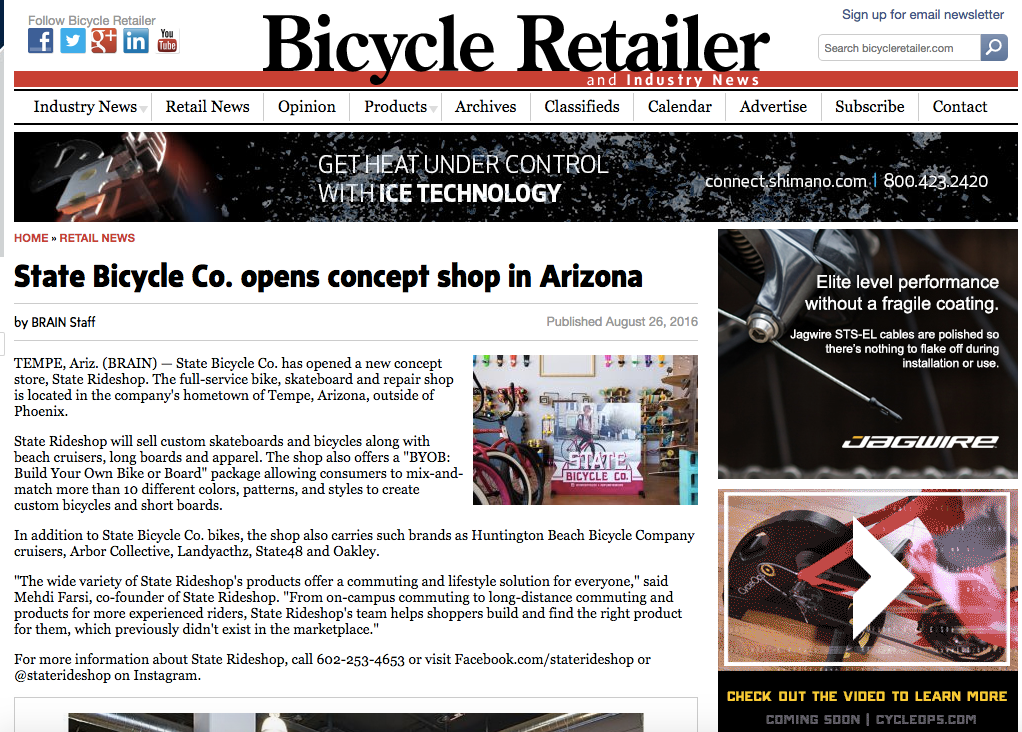 Bicycle Retailer | State Bicycle Co. opens concept shop in Arizona