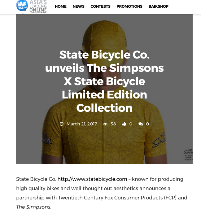 Baik Bike | State Bicycle Co. unveils The Simpsons X State Bicycle Co. Limited Edition Collection