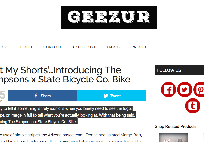 Geezur | ‘Eat My Shorts’…Introducing The Simpsons x State Bicycle Co. Bike