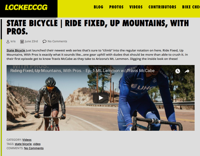 Locked Cog | State Bicycle- Ride Fixed, Up Mountains, With Pros.