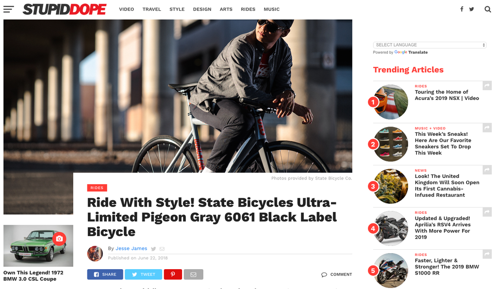 stupidDOPE | Ride With Style! State Bicycles Ultra-Limited Pigeon Gray 6061 Black Label Bicycle