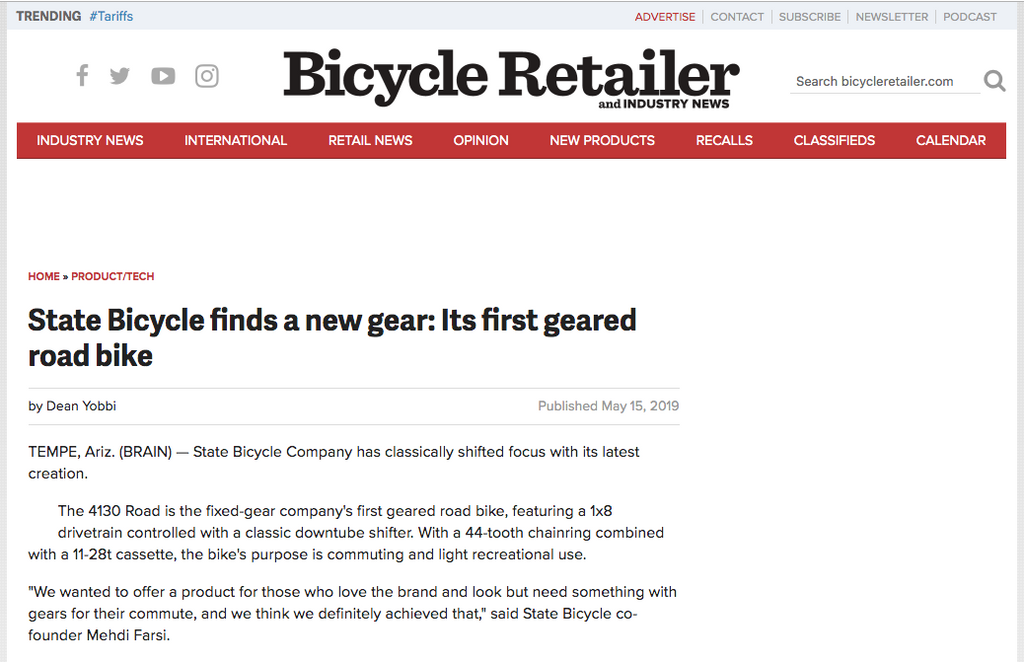 Bicycle Retailer | State Bicycle finds a new gear: Its first geared road bike