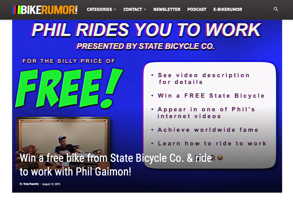Bike Rumor | Win a free bike from State Bicycle Co. & ride to work with Phil Gaimon!