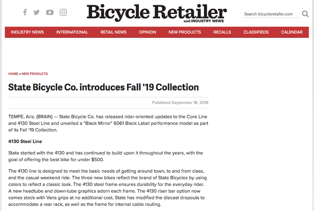 Bicycle Retailer | State Bicycle Co. introduces Fall '19 Collection