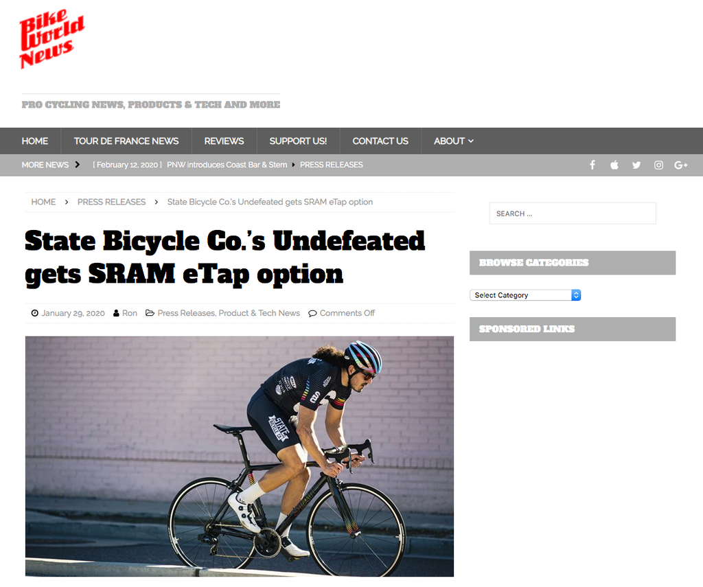 State Bicycle Co.’s Undefeated gets SRAM eTap option
