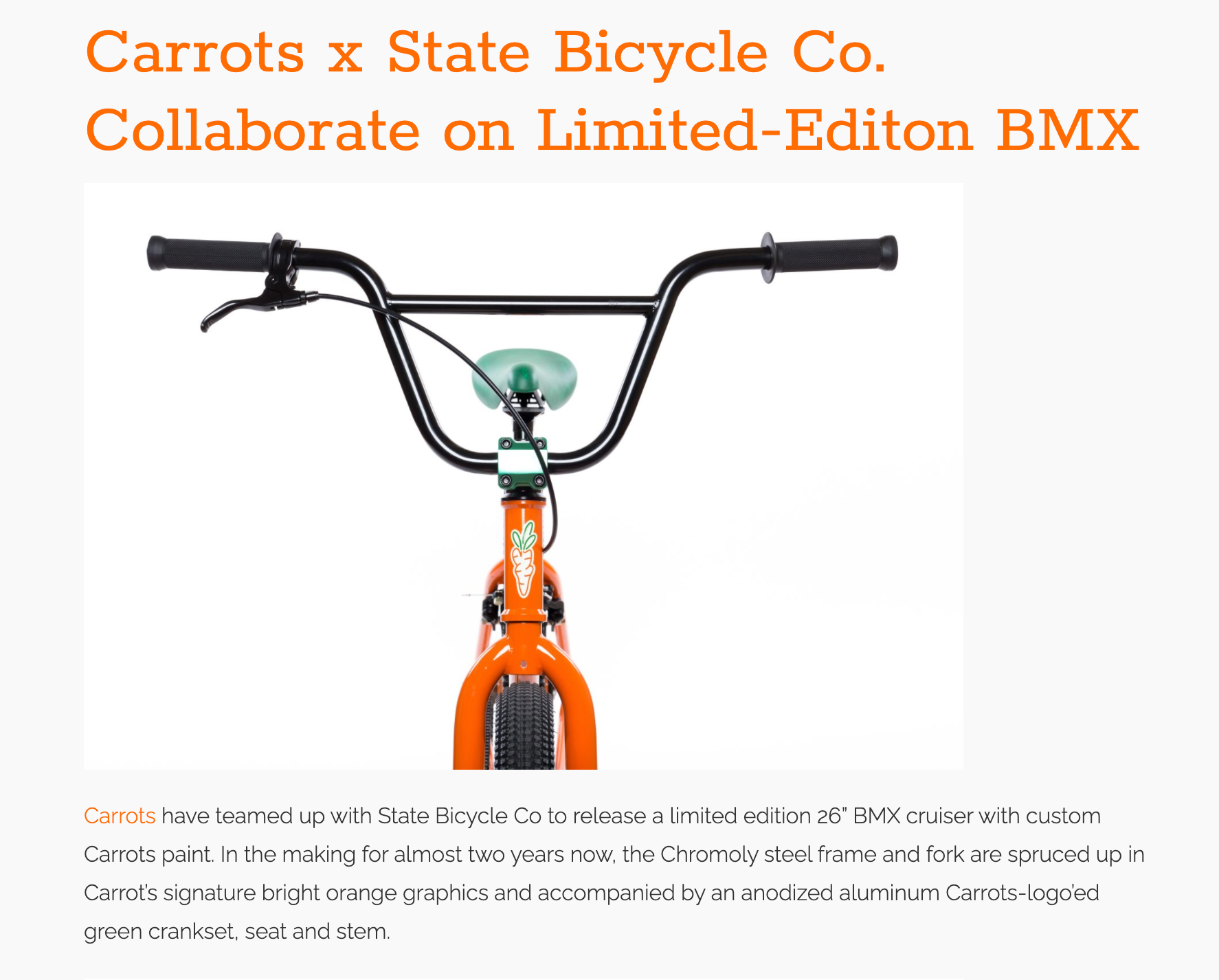 FAD Magaize: Carrots x State Bicycle Co. Collaborate on Limited-Editon BMX