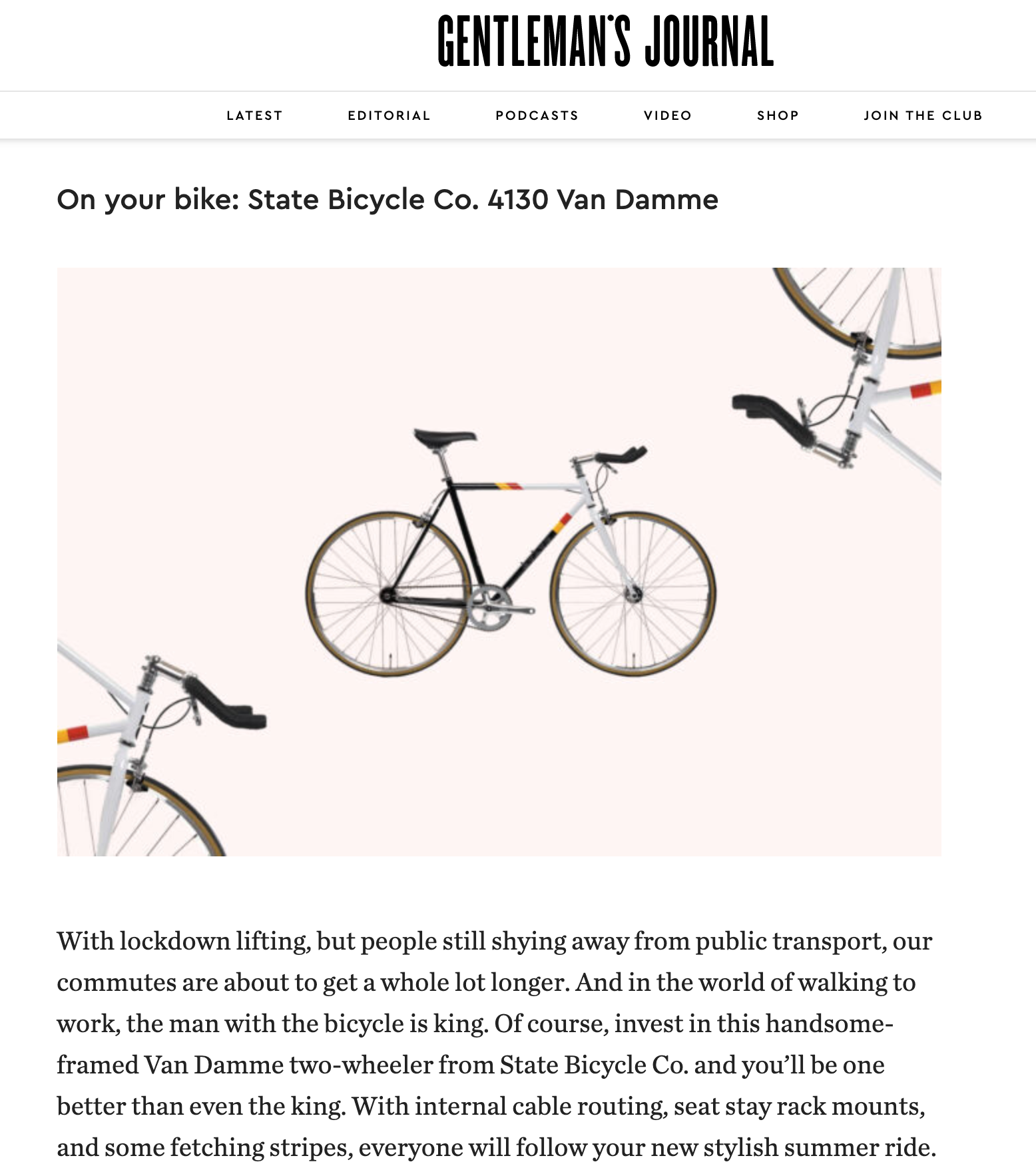 Gentleman's Journal: Editor’s Picks: On your bike: State Bicycle Co. 4130 Van Damme