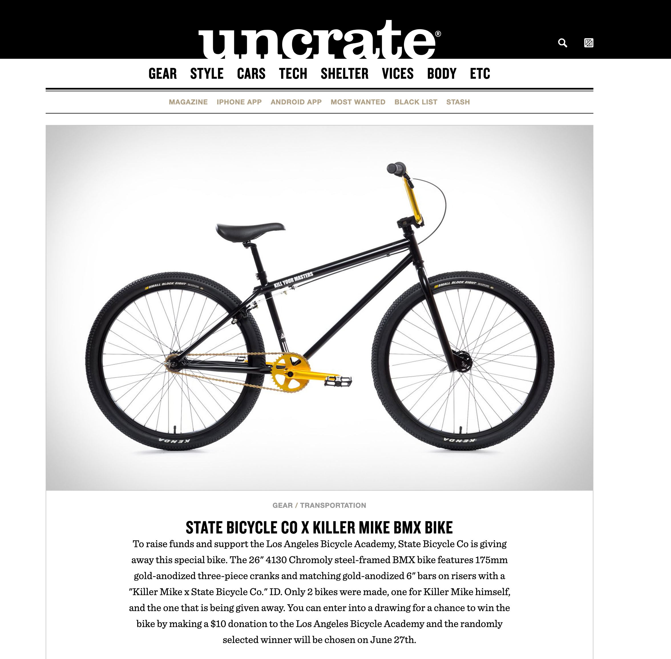 Uncrate: STATE BICYCLE CO X KILLER MIKE BMX BIKE