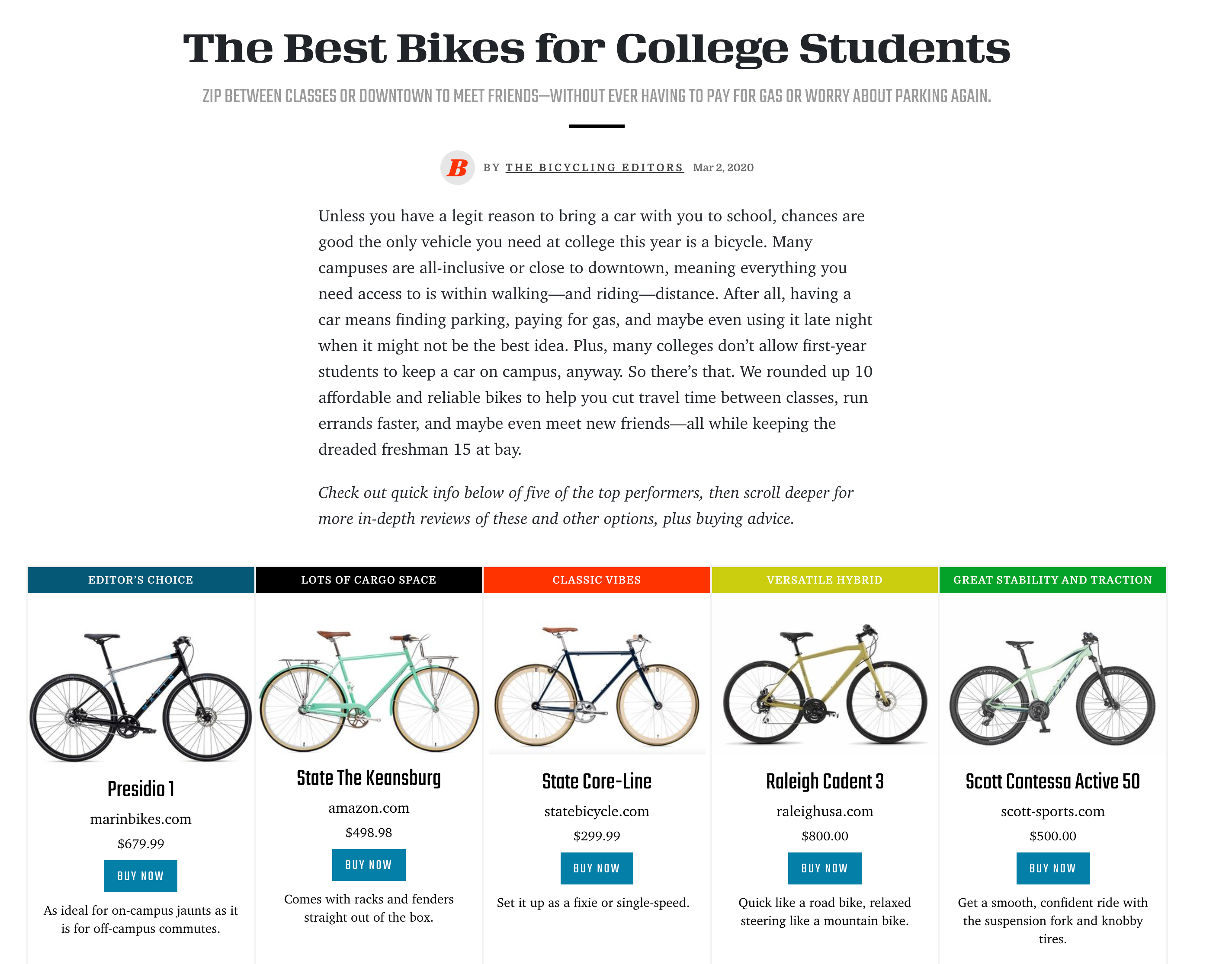 Bicycling Magazine: The Best Bikes for College Students