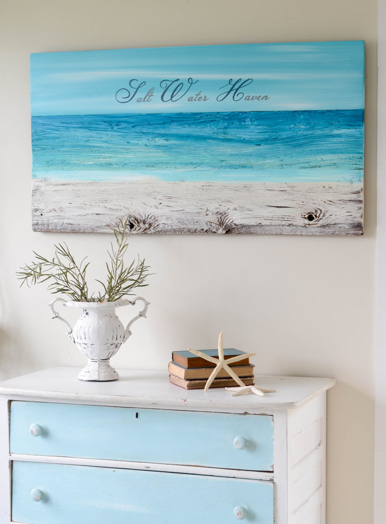 Ocean painting with reclaimed barnwood