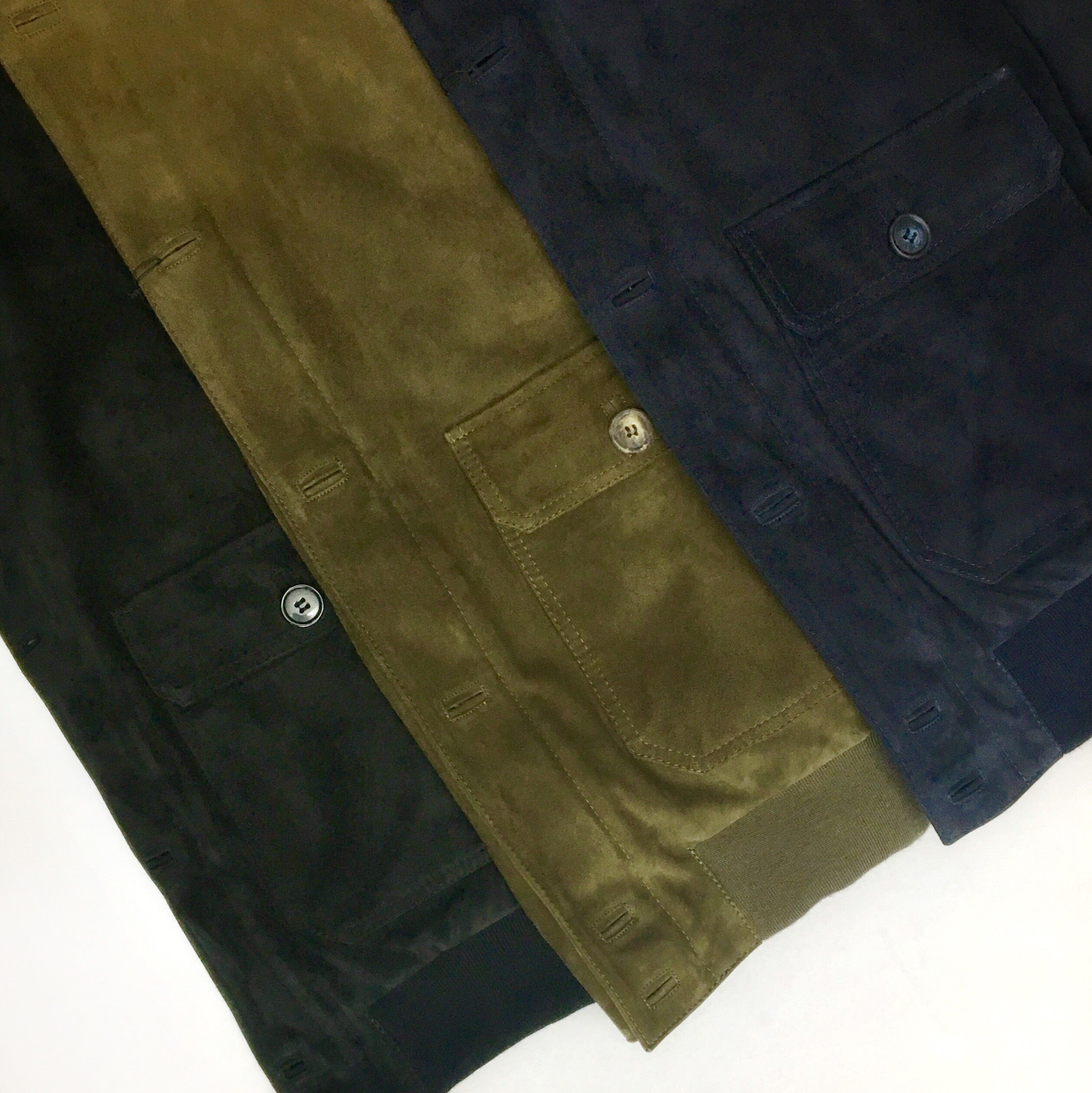 Suede Leather Bomber Jacket - Navy